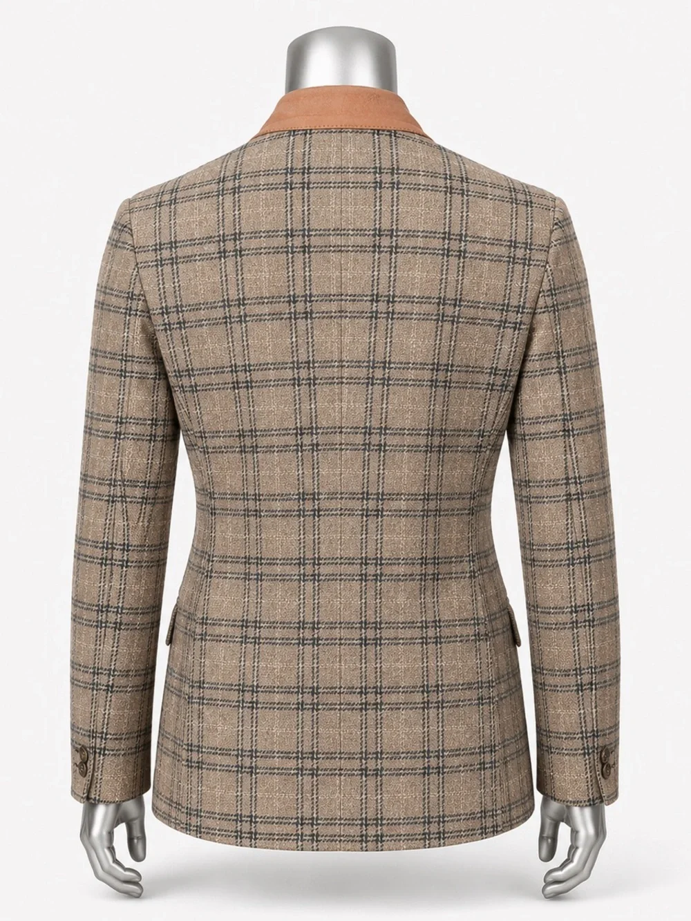 ASOS Beige Plaid Sport Coat with Black Windowpane and Tan Collar